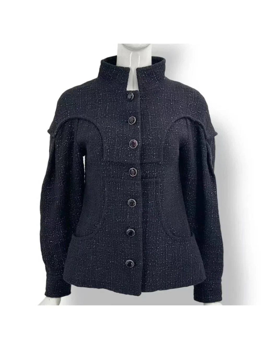 Chanel Jacket Tweed Silk Black Purple